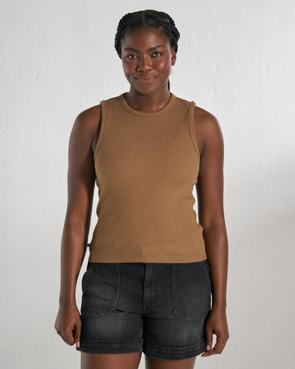 Atmos Ribbed Tank Vest - Caramel Brown - Studio Model