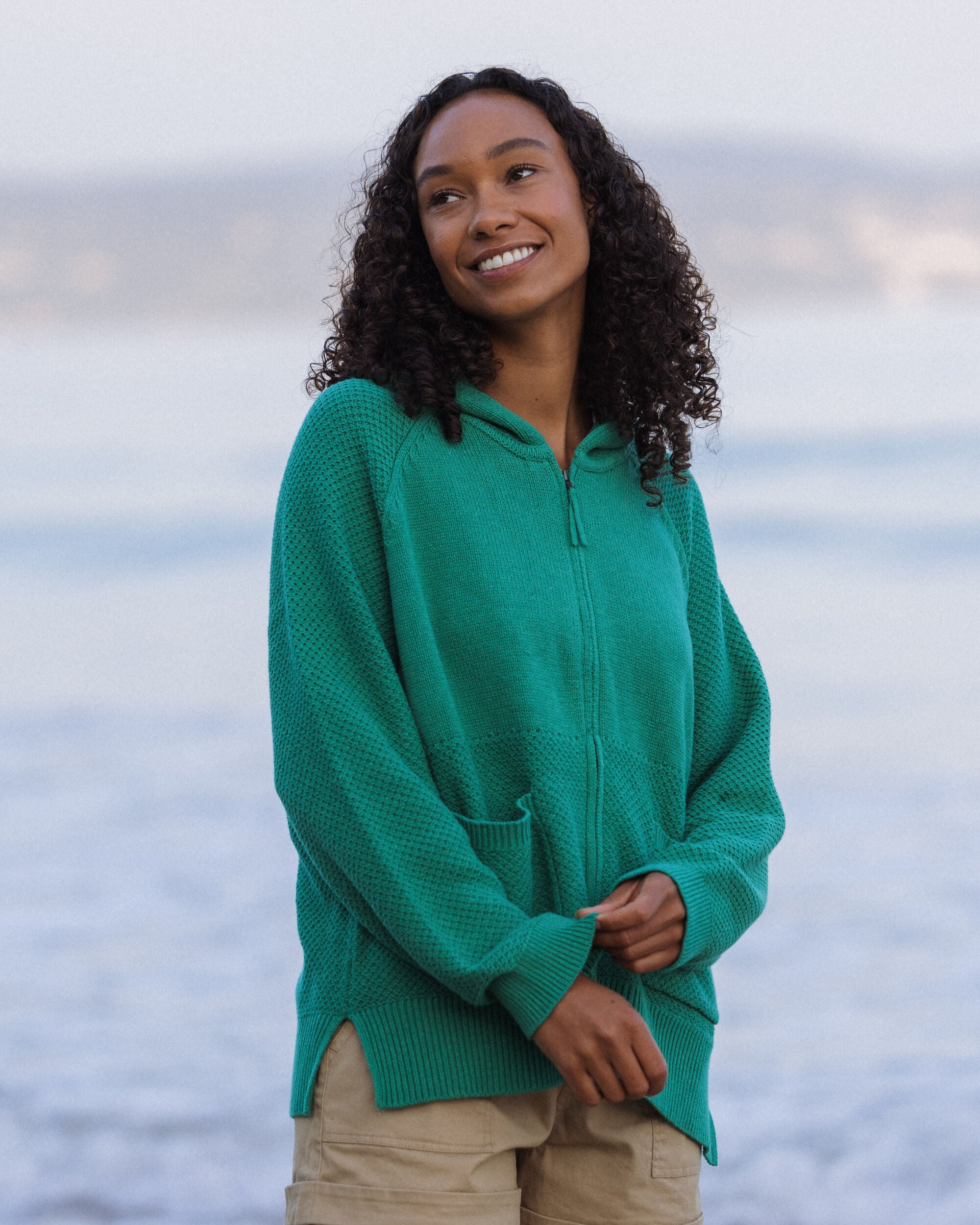 Cove Full Zip Organic Cotton Knitted Hoodie - Greenlake - Lifestyle