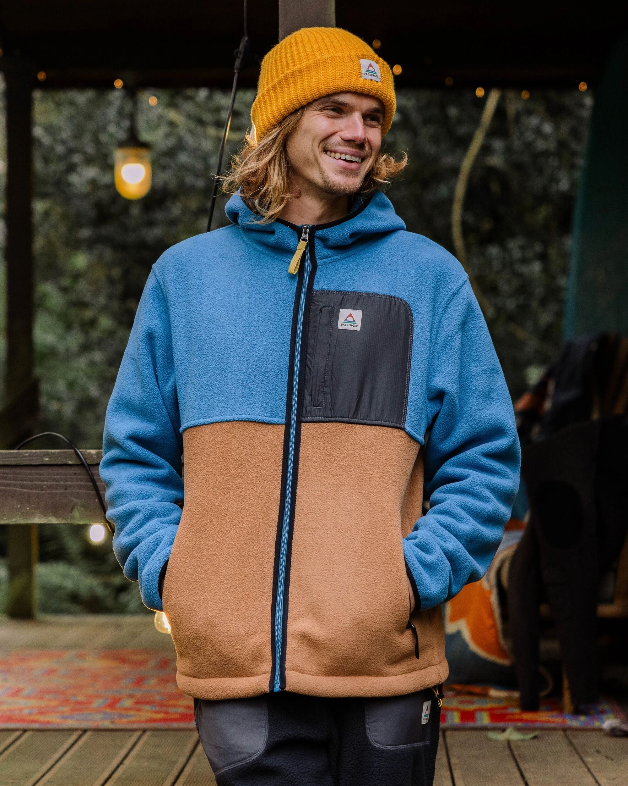 Loch Hooded Recycled Polar Fleece - Toffee/Blue Steel - Lifestyle