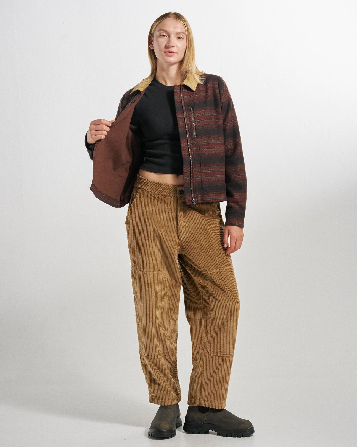 Bramble Overshirt - Dark Rust Stripe - Studio Model