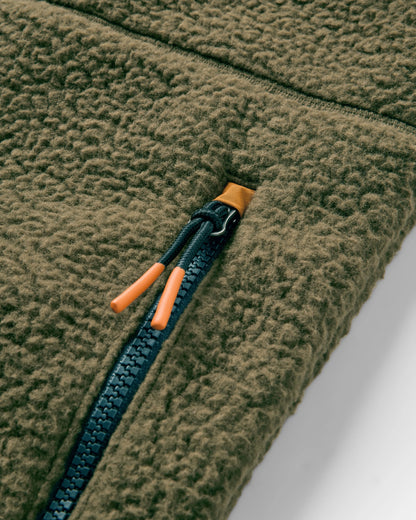 Offgrid Recycled Sherpa Fleece Vest - Dark Olive - Flatlay