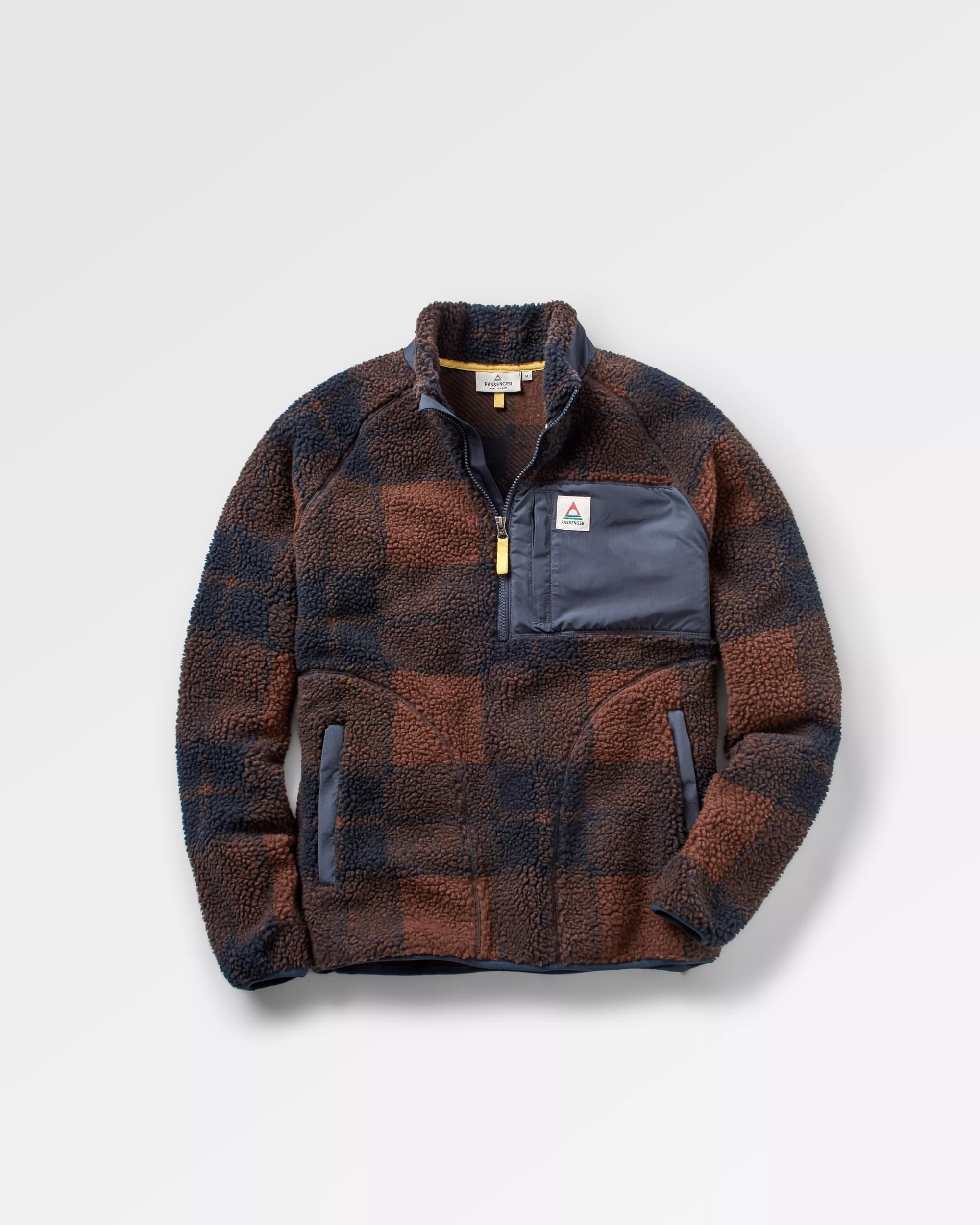 Offroad Recycled Sherpa 1/2 Zip Fleece - Chestnut/Deep Navy Check - Flatlay