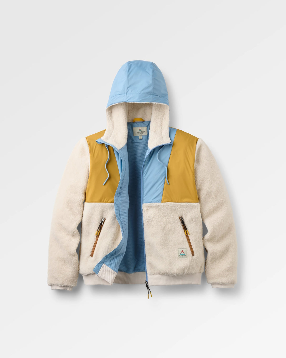 Joy Full Zip Lined Hooded Sherpa Fleece - White Sand - Flatlay