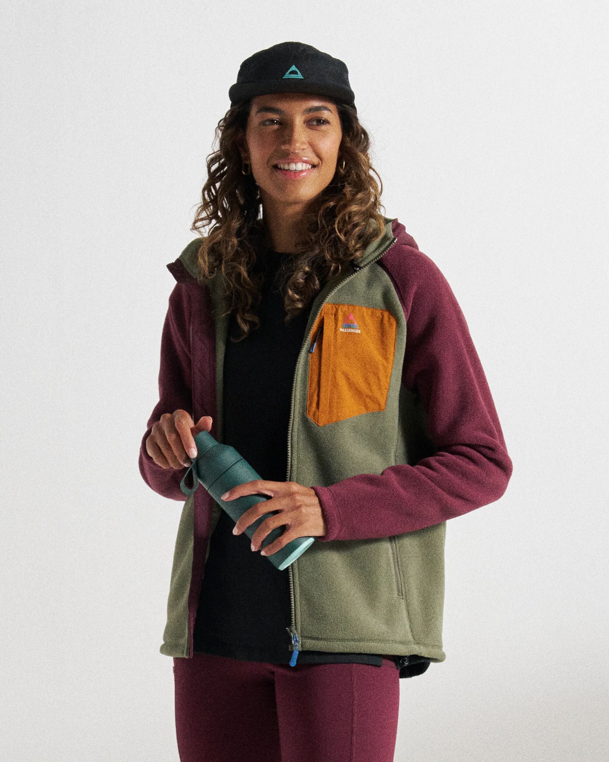 Sierrascape Women's Recycled Polartec® Fleece Hoodie - Fig/Dusty Olive  - Studio Model