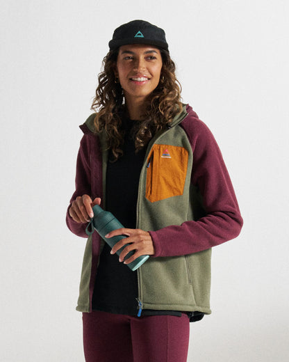 Sierrascape Women's Recycled Polartec® Fleece Hoodie - Fig/Dusty Olive  - Studio Model