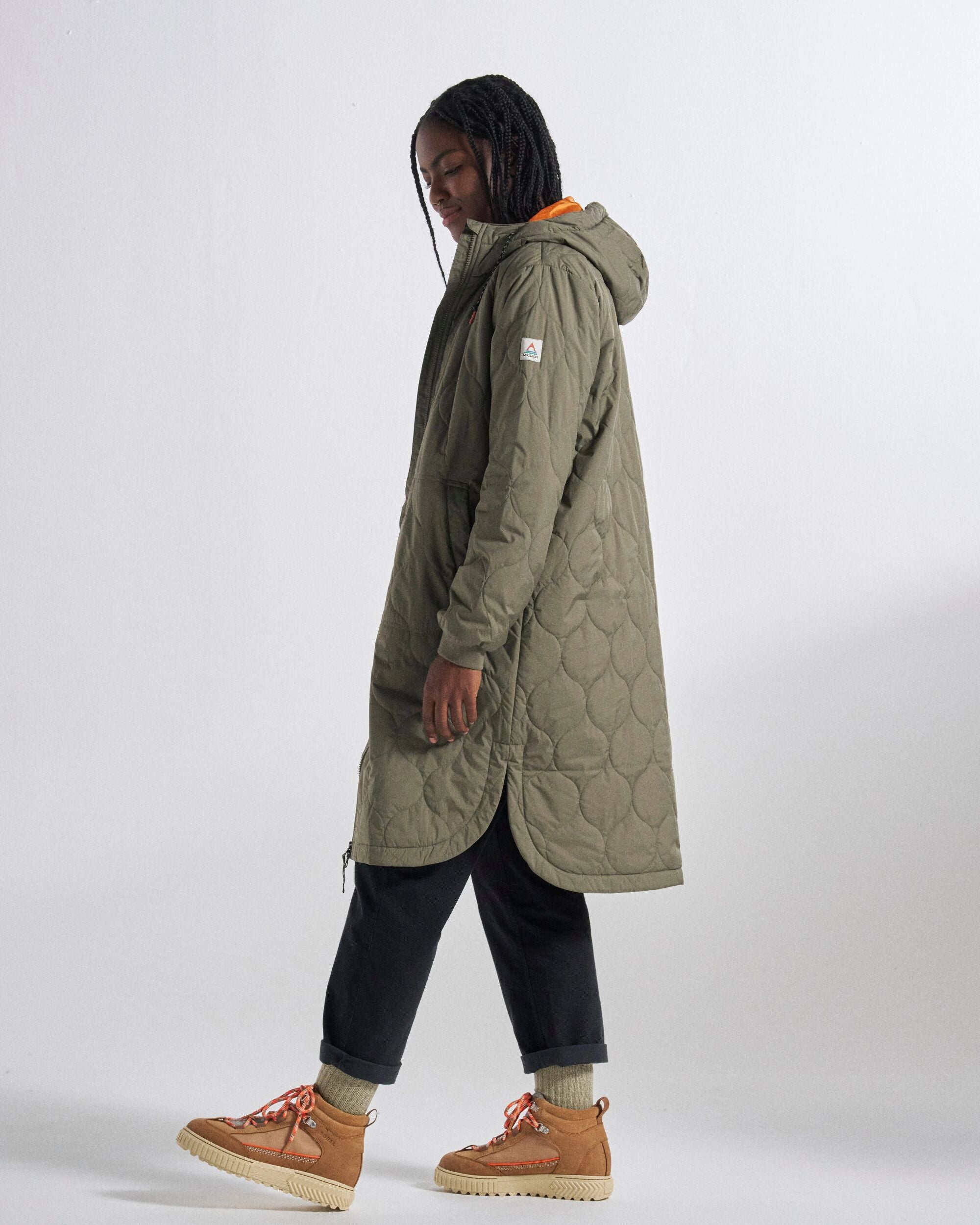 Flora Long Recycled Insulated Parka - Dusty Olive - Studio Model