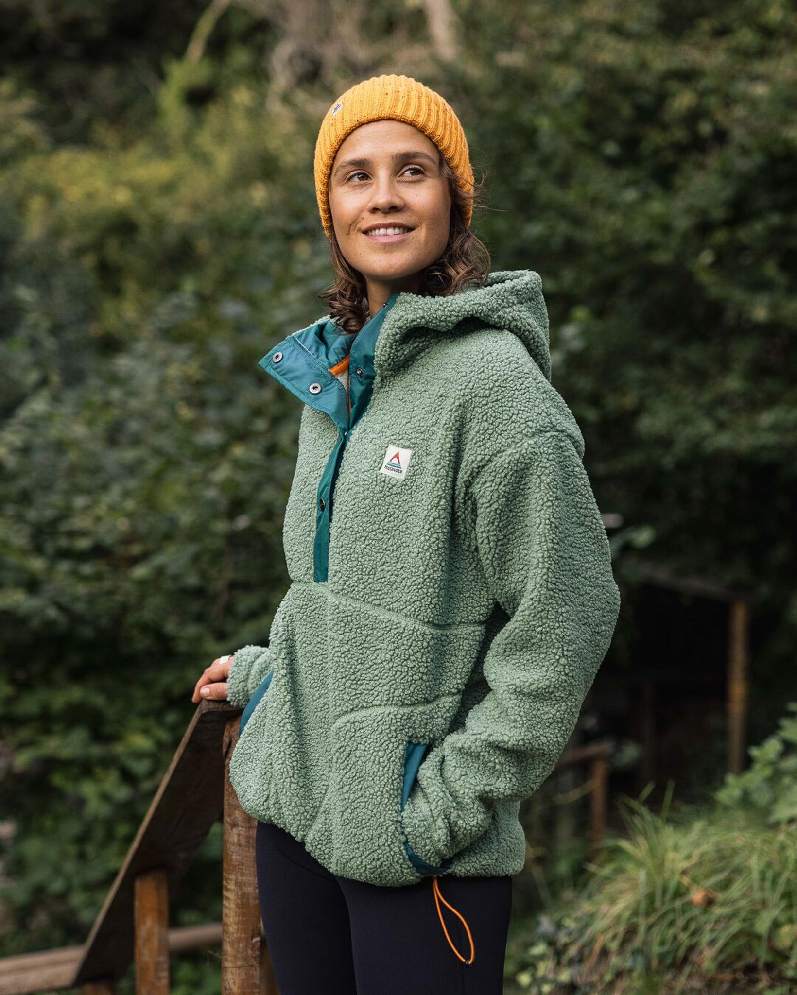 Calla Hooded Recycled Polar-Lined Fleece - Pistachio - Lifestyle