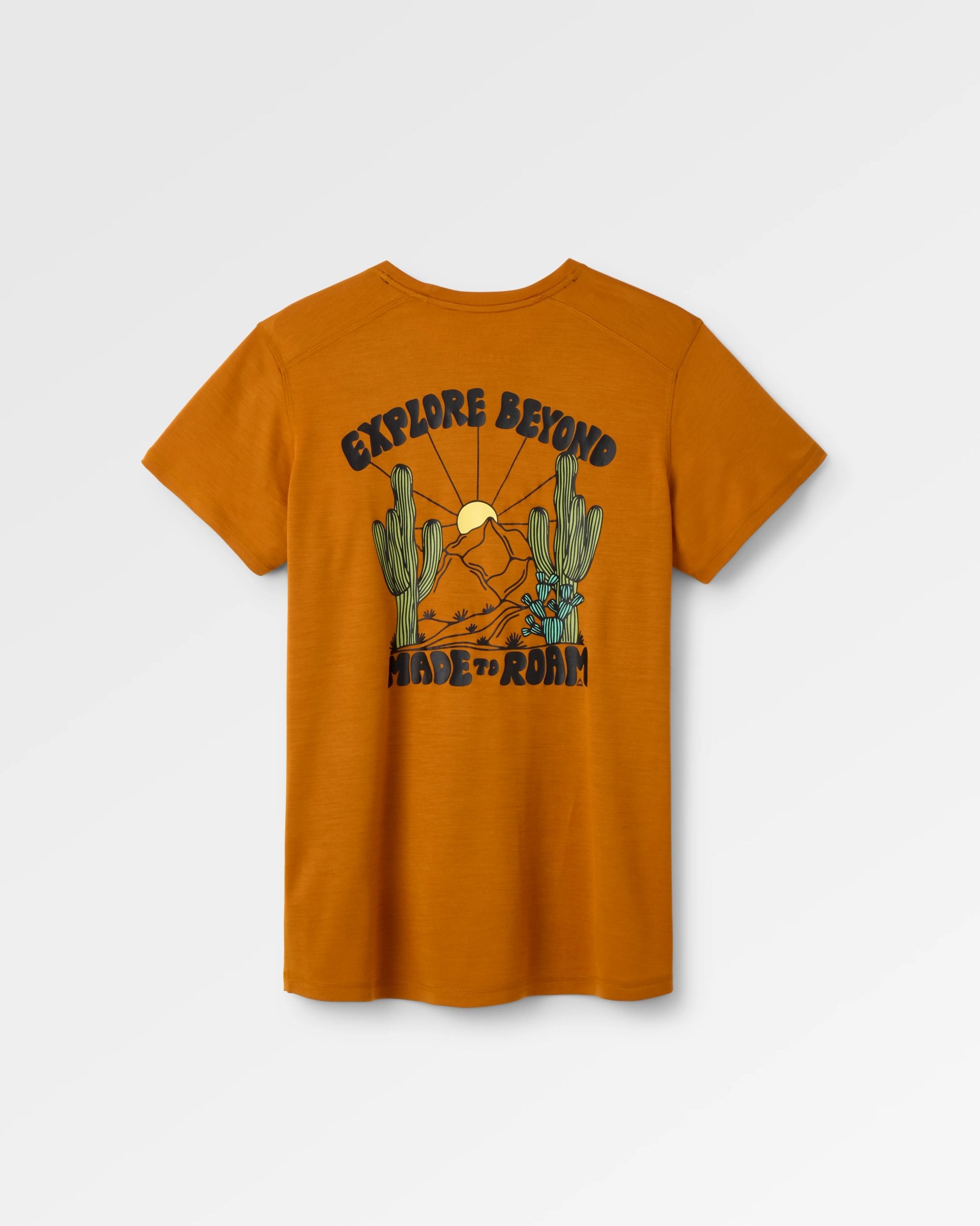 Camp Wild Lightweight Merino Blend T-Shirt - Retro Orange - Flatlay