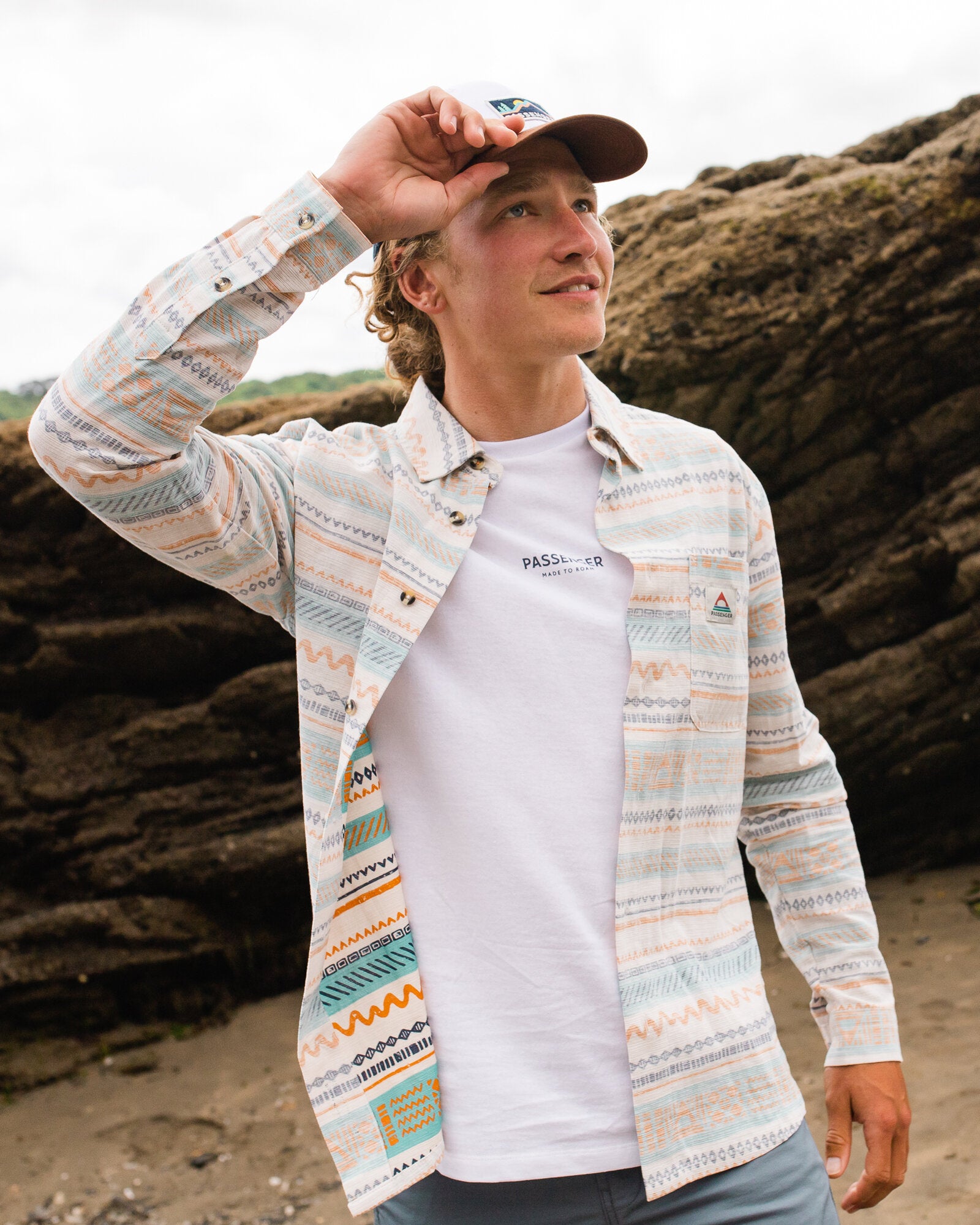 Amboro Organic Cotton Shirt - Patchwork Stripe Birch - Lifestyle