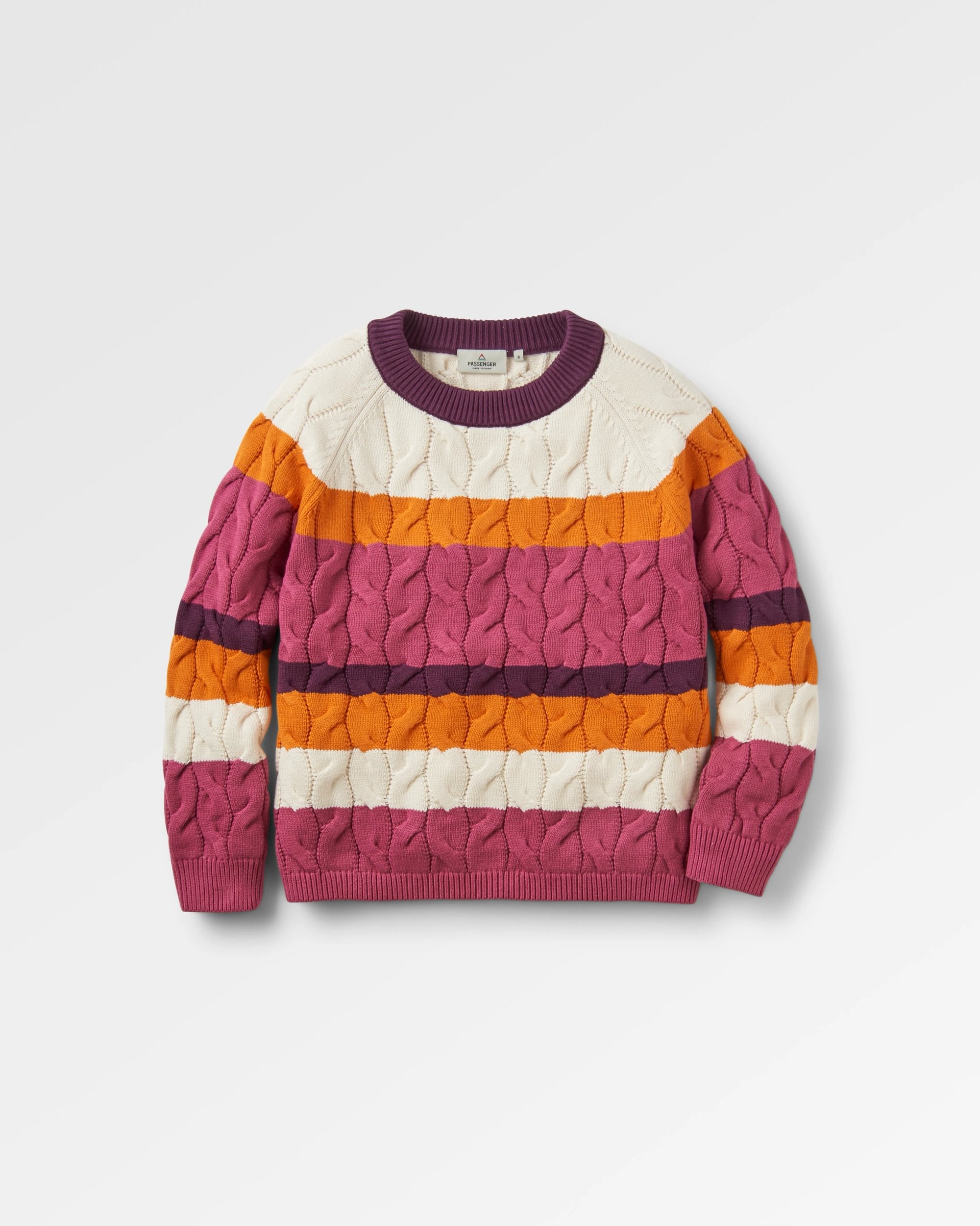 Comfort Organic Cotton Knitted Jumper - Rhubarb Multi Stripe - Flatlay