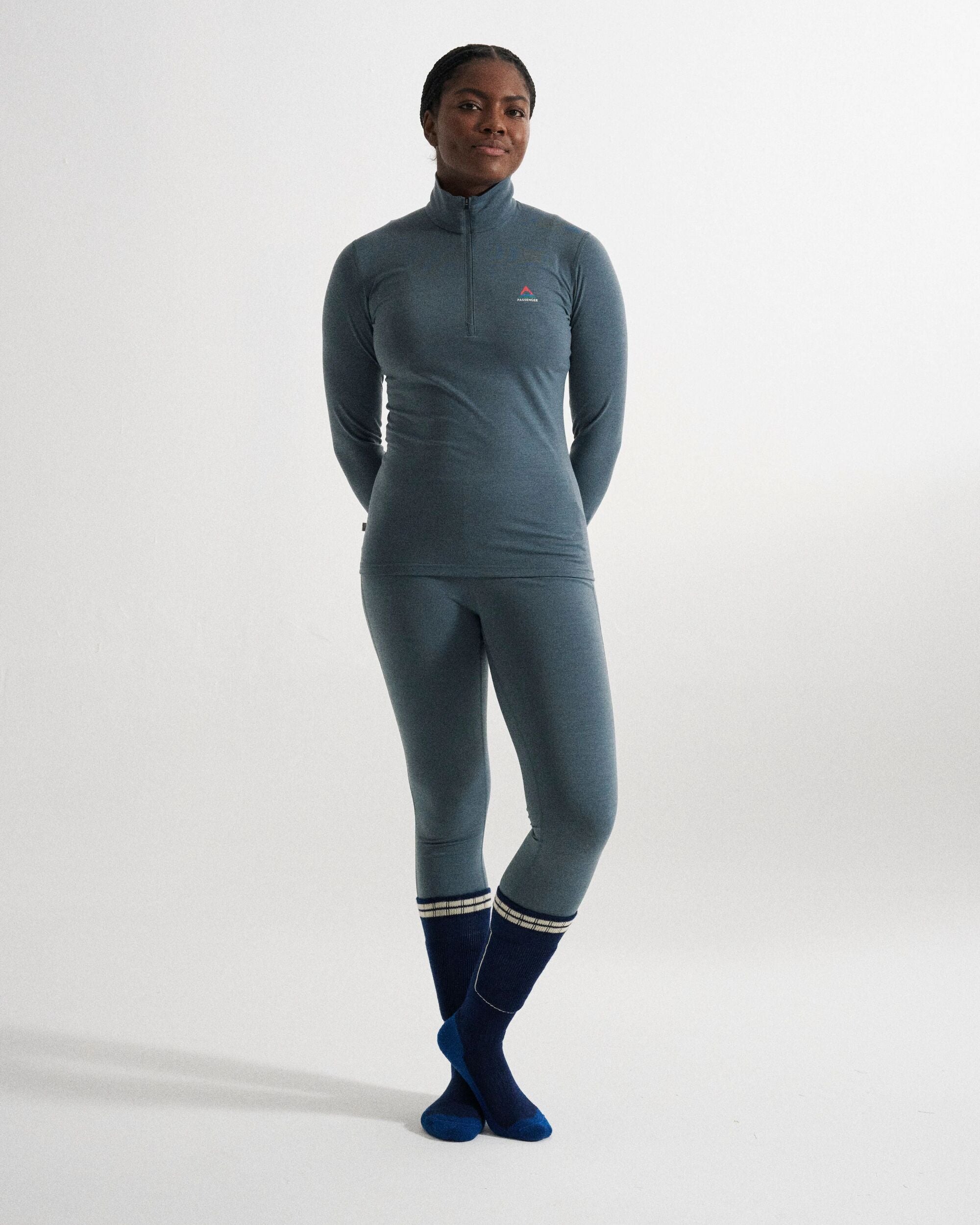 Snowscape Women's Merino Base Layer Bottom - Storm Grey - Studio Model