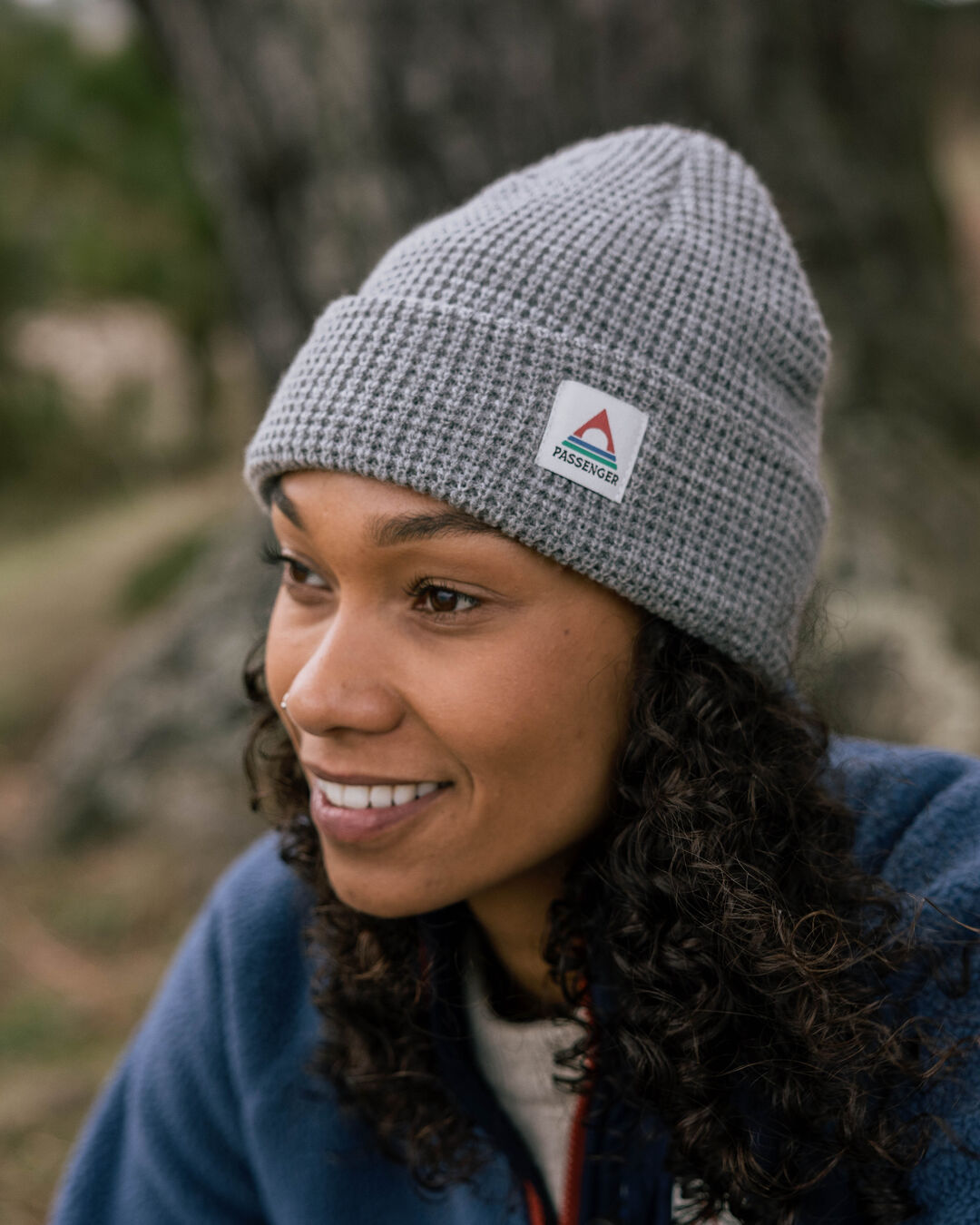 Moss Double Layer Recycled Waffle Beanie - Grey Marl - Lifestyle - Female