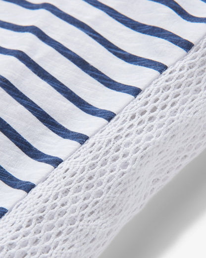 Magnolia Recycled Cotton Crochet Trim T-Shirt - Navy Stripe - Flatlay