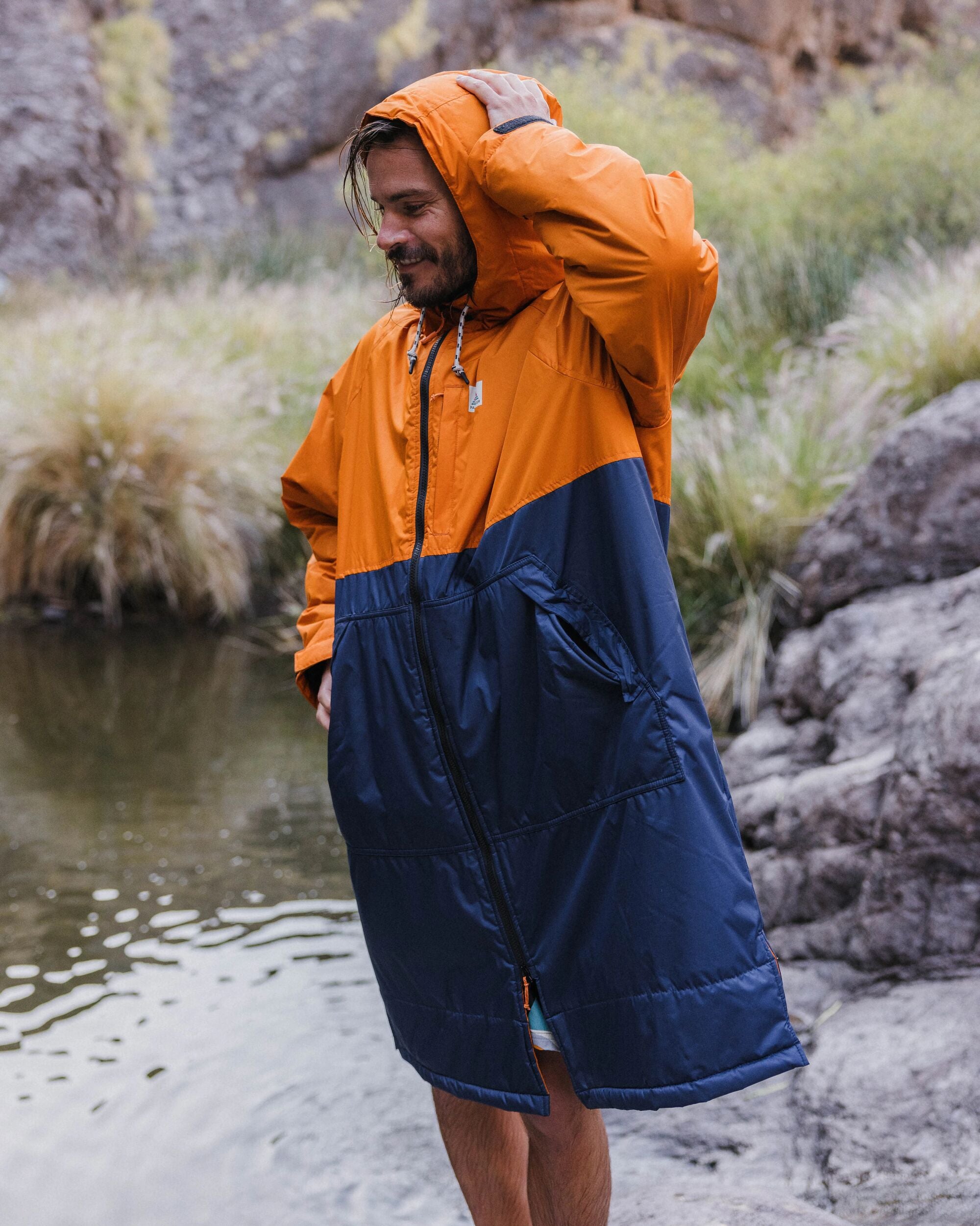 Waves Recycled Sherpa Lined Changing Robe - Sunrise Orange/Rich Navy - Lifestyle - Male