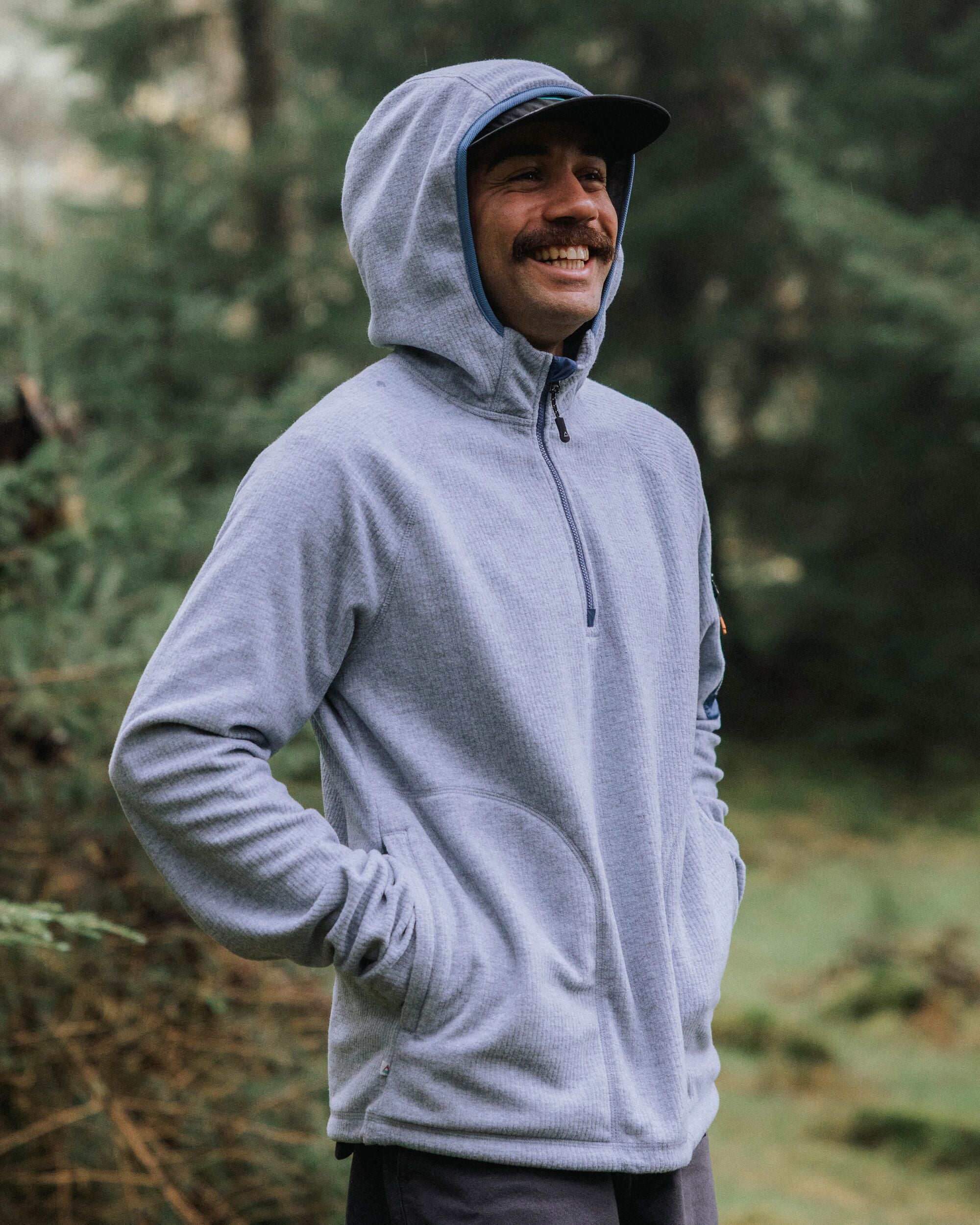 Forestscape Recycled Grid Fleece Hoodie - Grey Marl - Lifestyle
