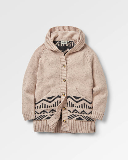 Snoozle Recycled Knitted Hooded Cardigan - Oatmeal - Flatlay