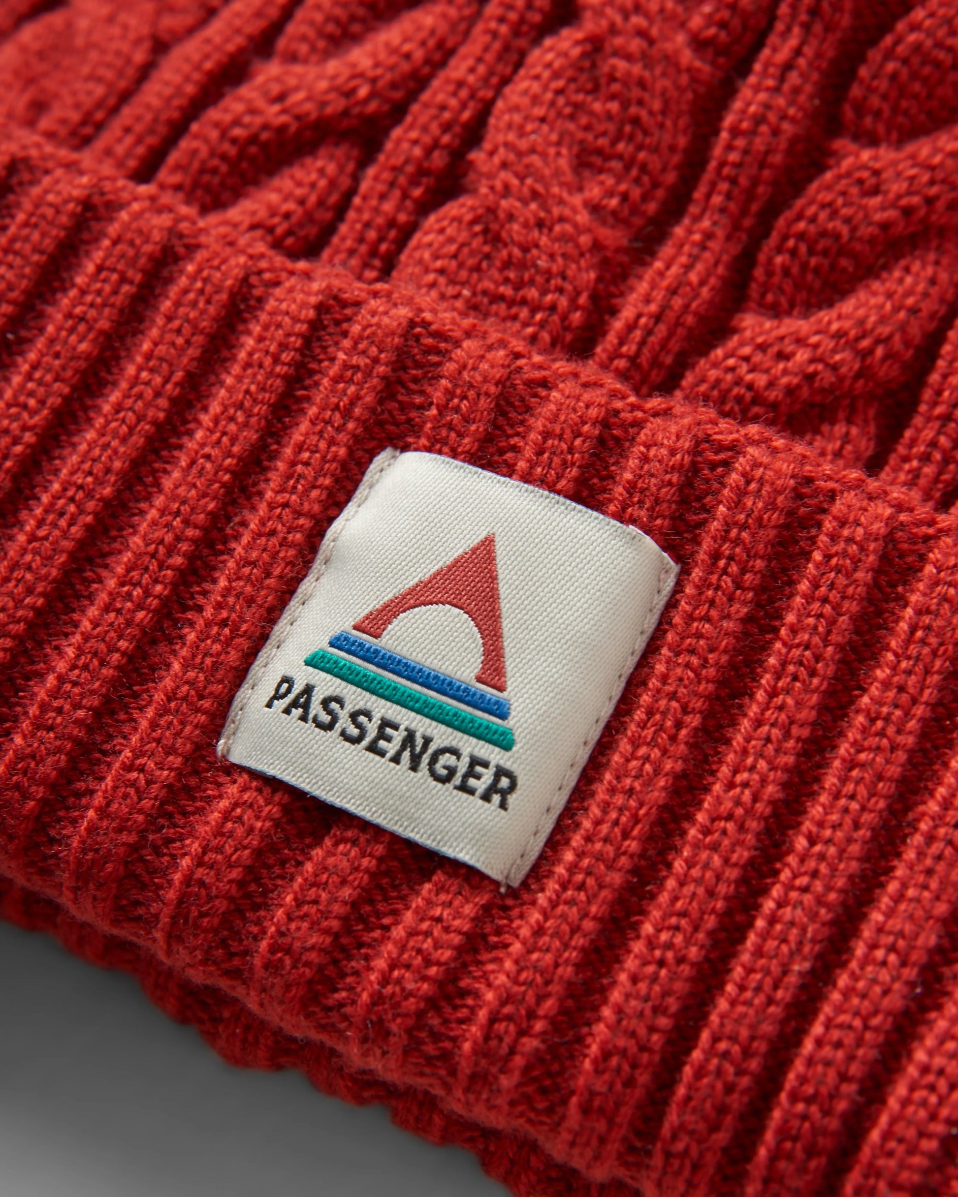Fireside Recycled Cable Knit Beanie - Red Ochre - Flatlay