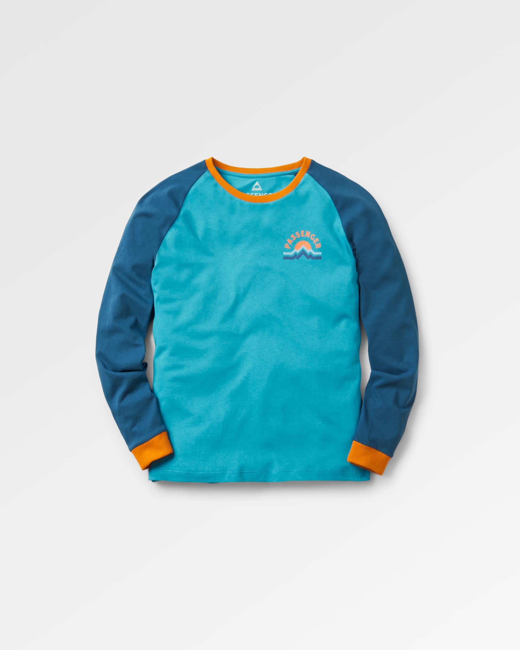 Riser Recycled Cotton LS T-Shirt - Atlantic Blue - Flatlay