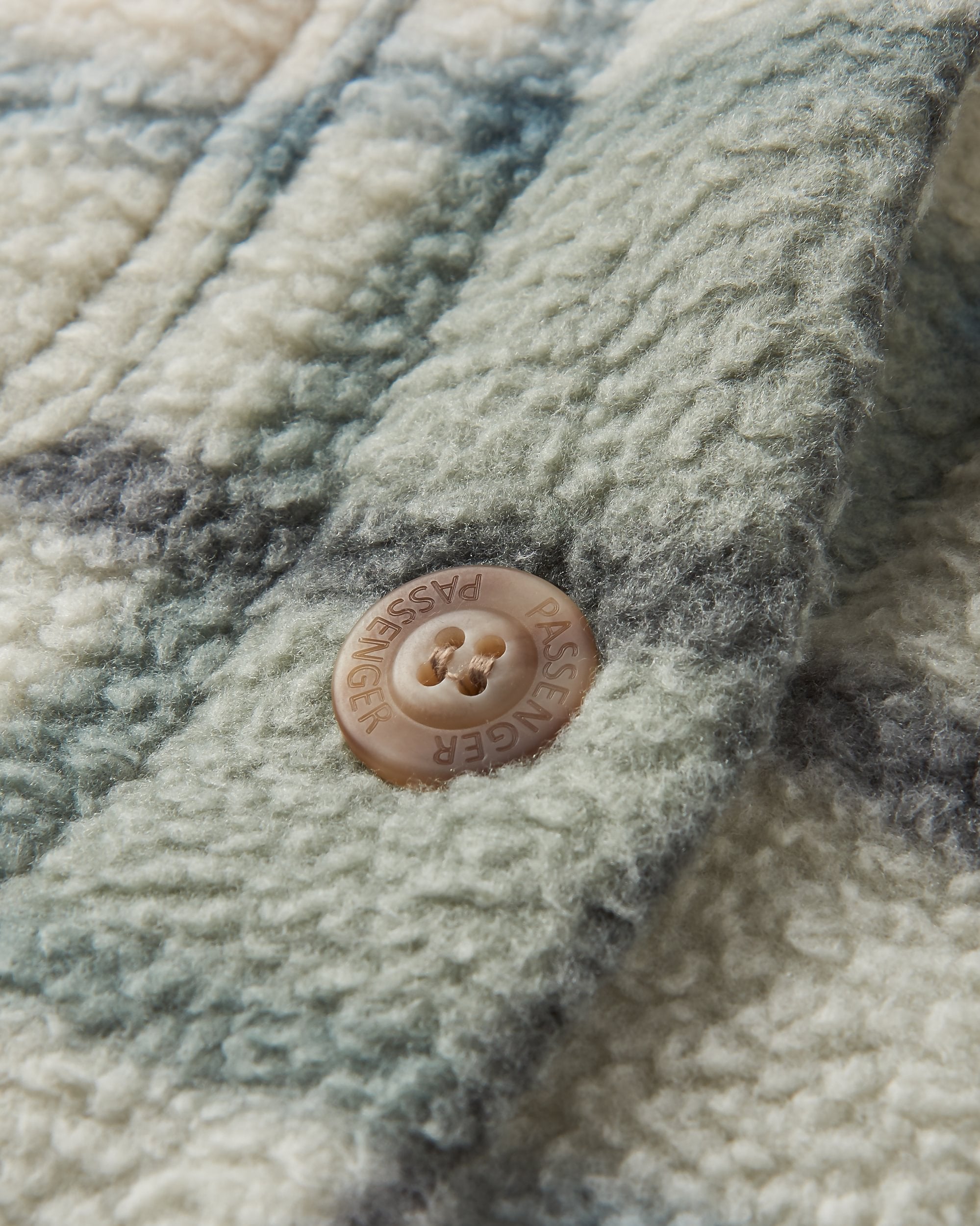 Cloudy Recycled Sherpa Fleece Shirt - Pistachio Check - Flatlay