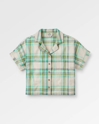 Arden Organic Cotton Short Sleeve Shirt - Vintage White/Stem Green Check - Flatlay