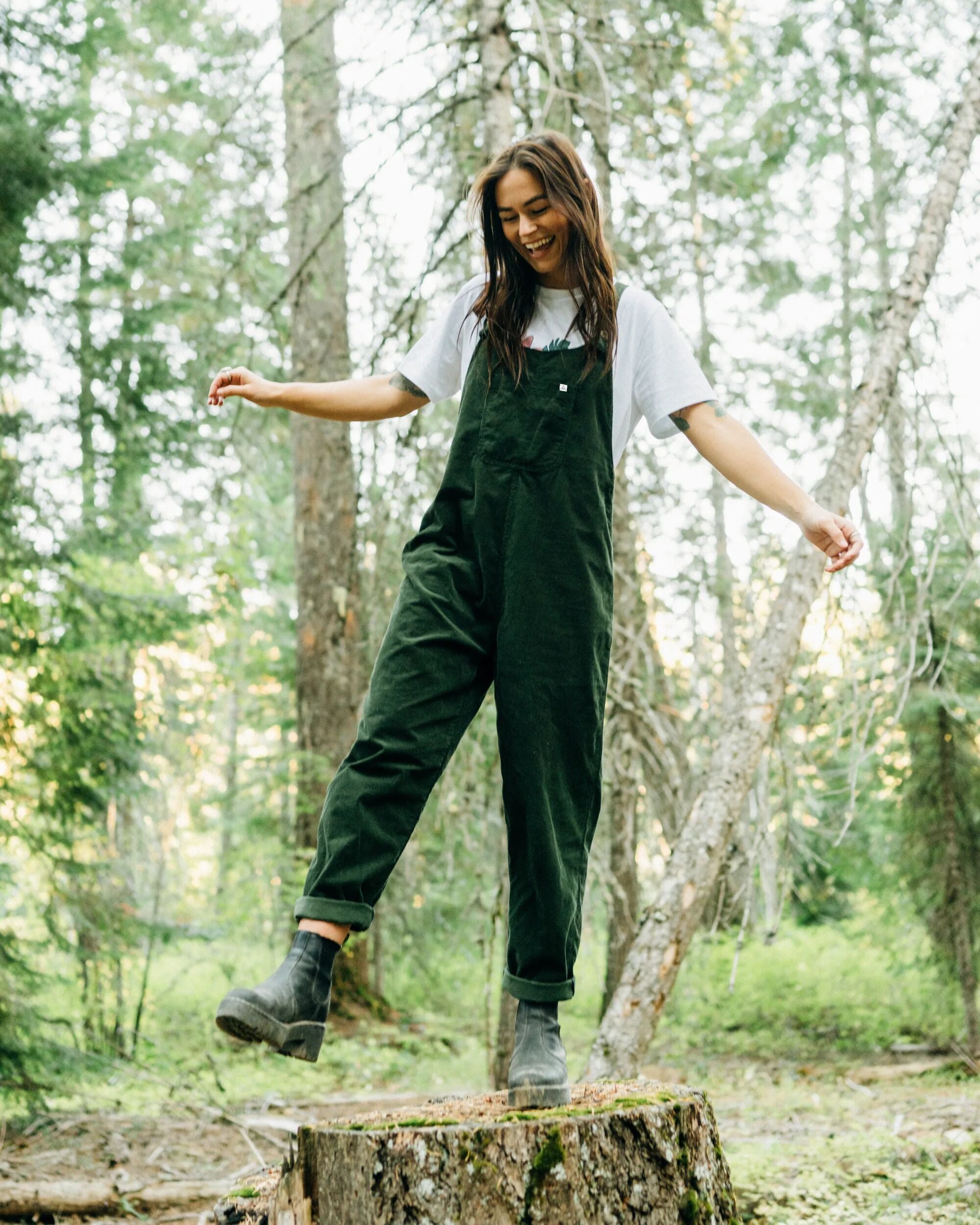 Meadows Organic Cotton Cord Dungarees - Fir Tree - Lifestyle