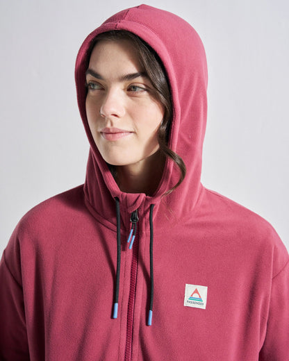 Ayla Micro Polartec® Hooded Fleece - Maroon - Studio Model