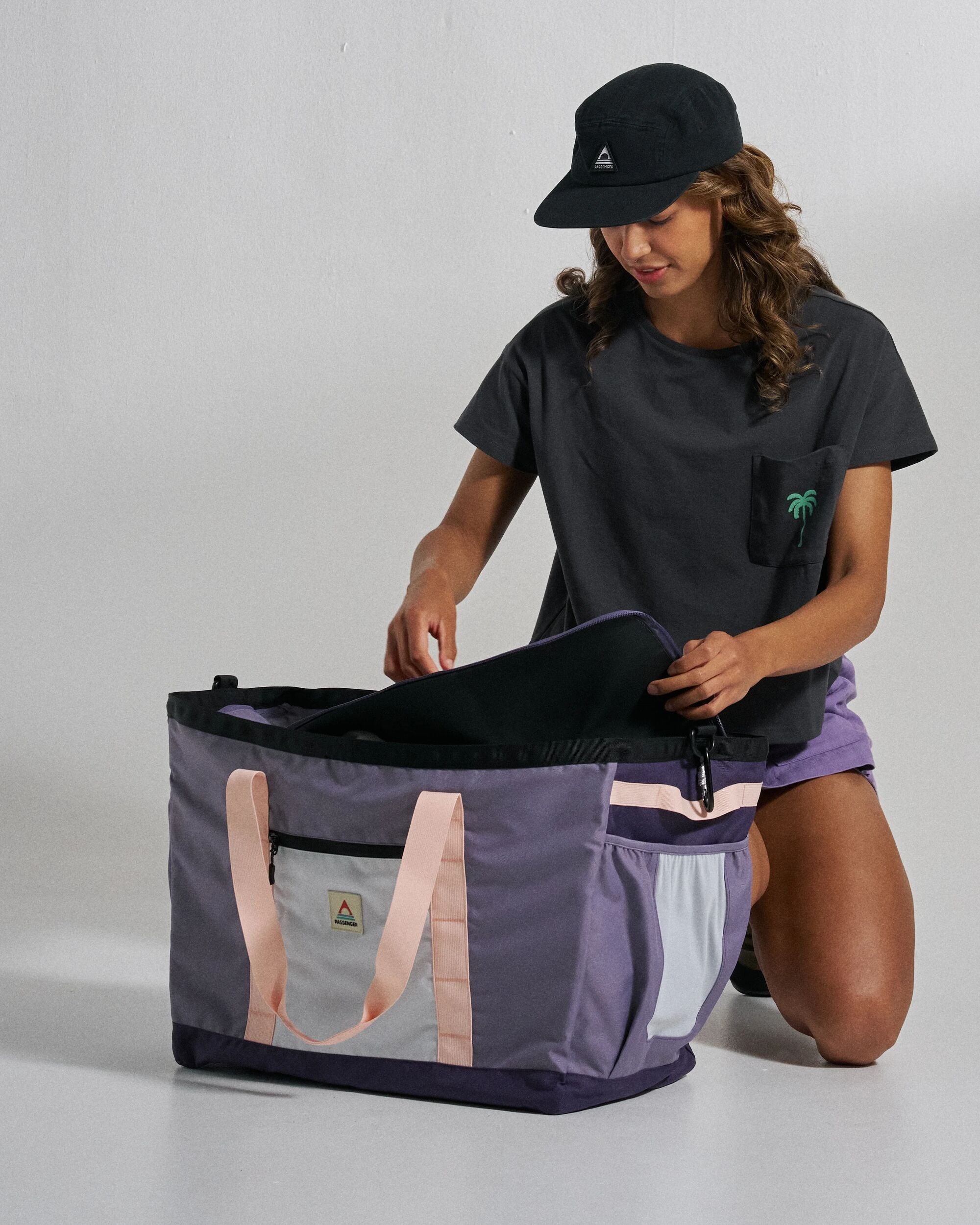 Boondocker Gear Tote 60L - Heather/ Deep Purple - Studio Model - Female