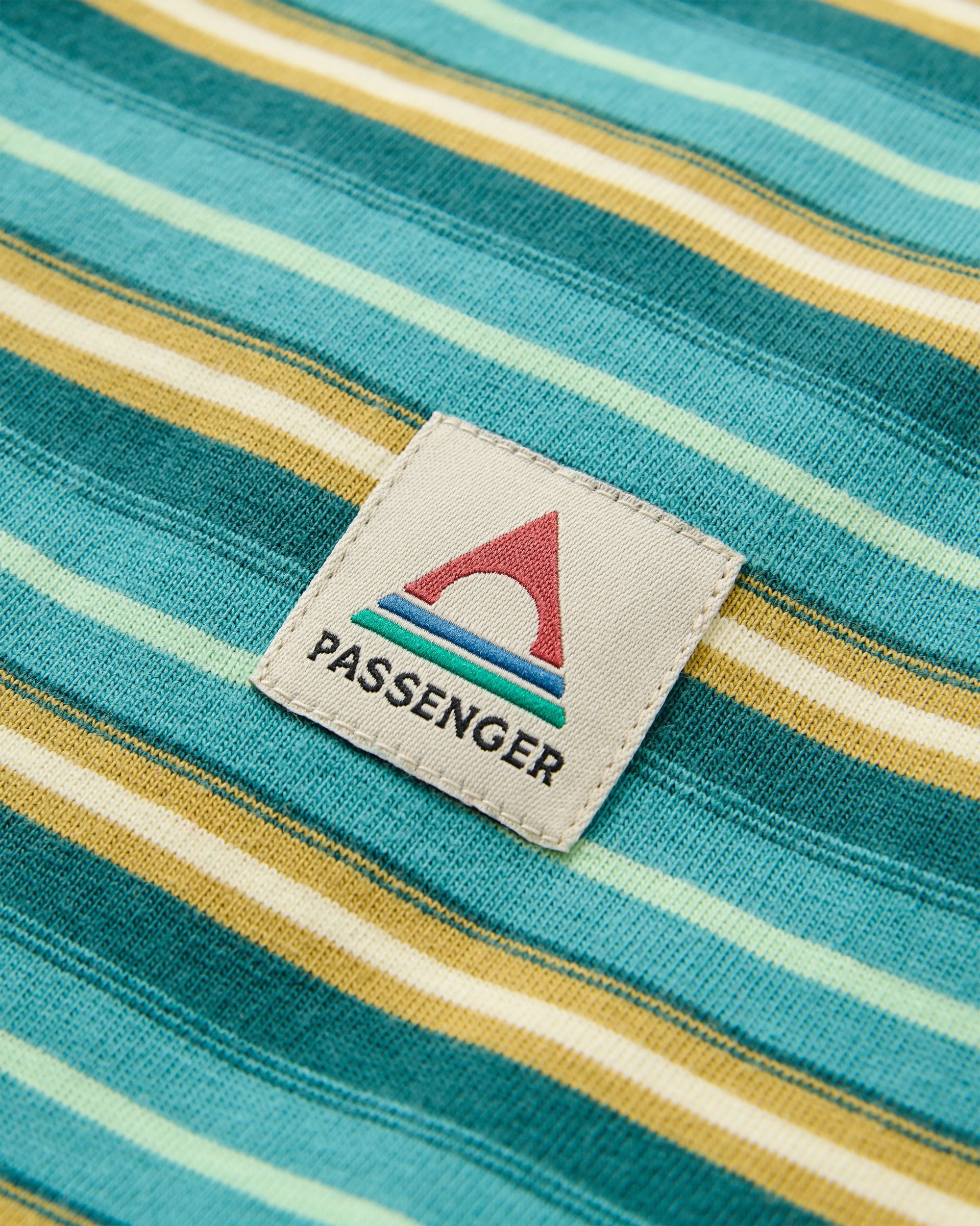 Retro Recycled Cotton Relaxed Fit T-Shirt - Ocean Teal Multi Stripe - Flatlay