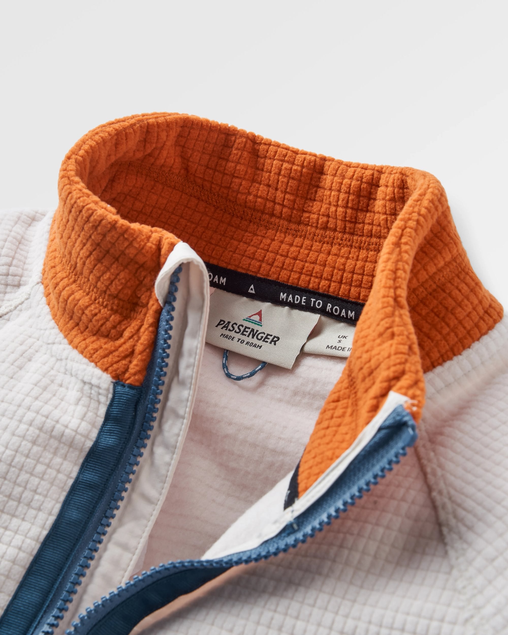 Off Trail Recycled Grid Polar Fleece - Birch/Sunset Orange - Flatlay