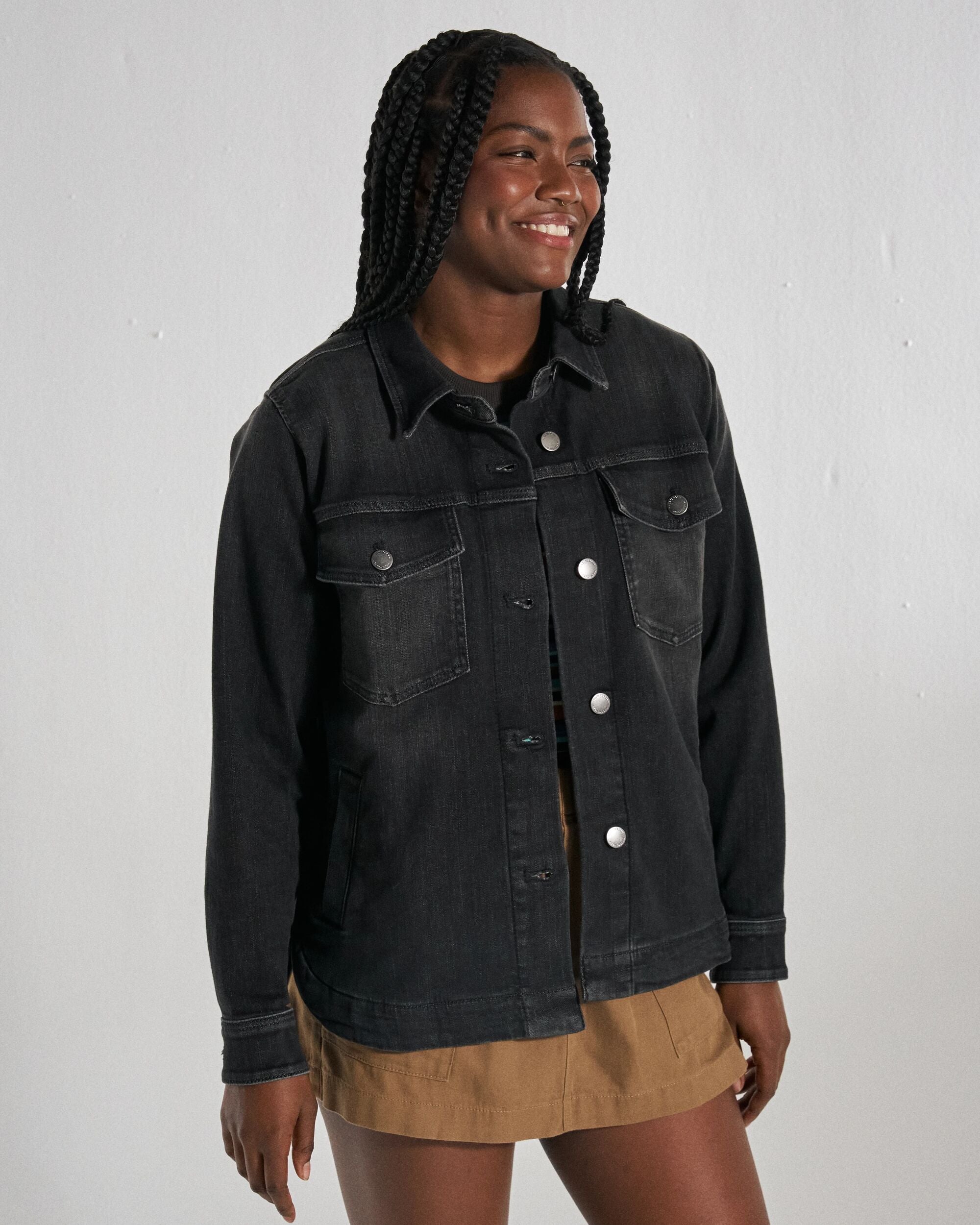 Stella Denim LS Shirt - Washed Black Denim - Studio Model