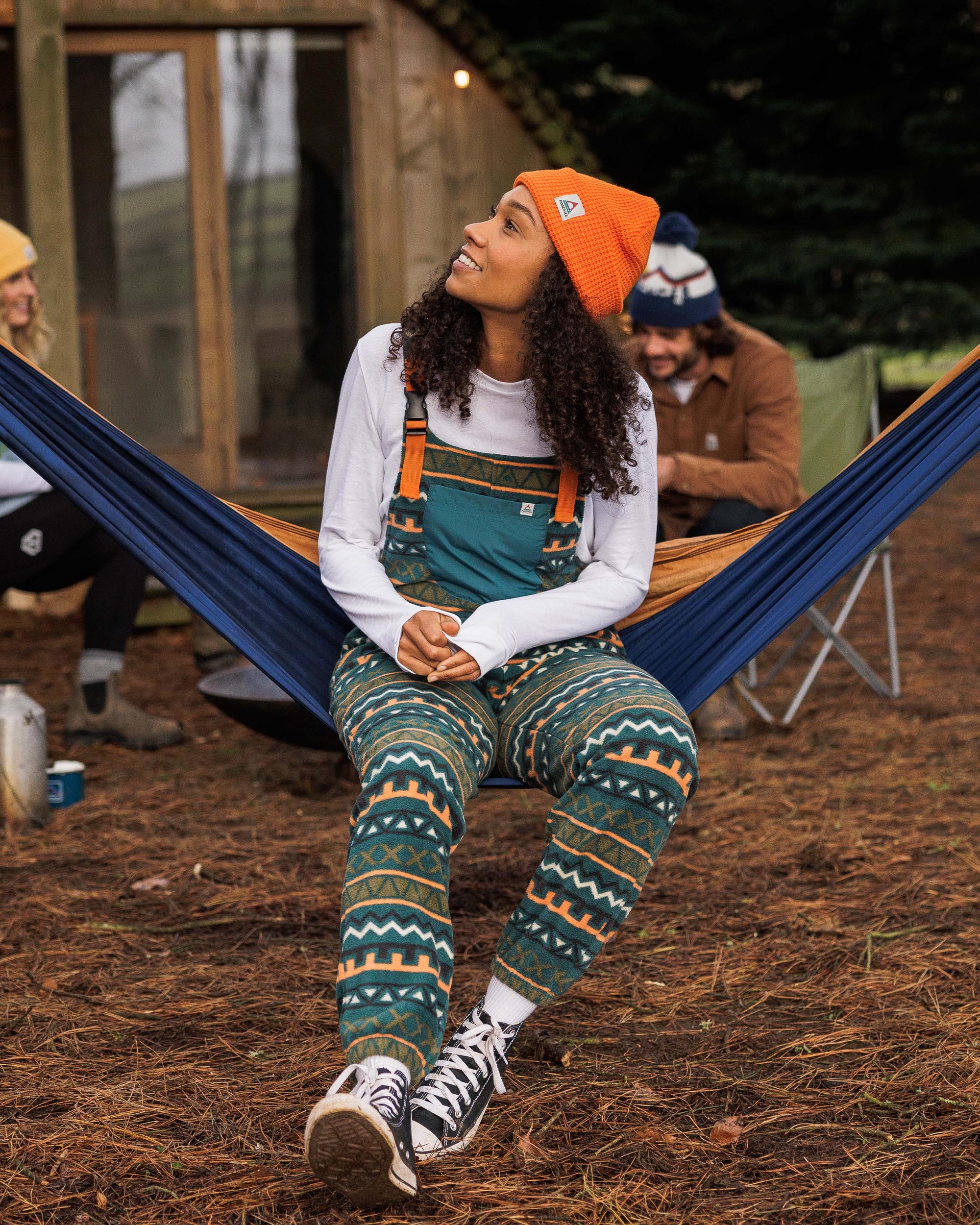 Ace Recycled Polar Fleece Dungarees - Retro Geo Mediterranean - Lifestyle