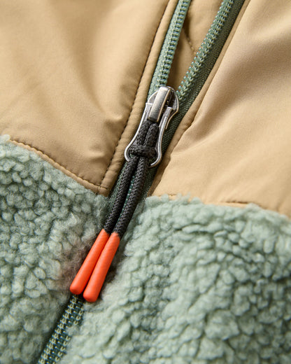 Joy Full Zip Lined Hooded Sherpa Fleece - Pistachio - Flatlay