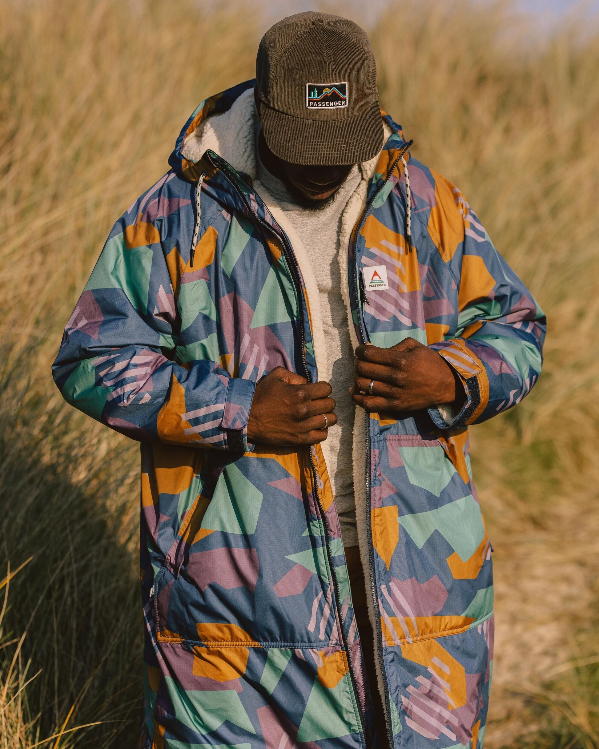 MensWaves Recycled Sherpa Lined Changing Robe - Deep Blue Camo Pattern - Lifestyle