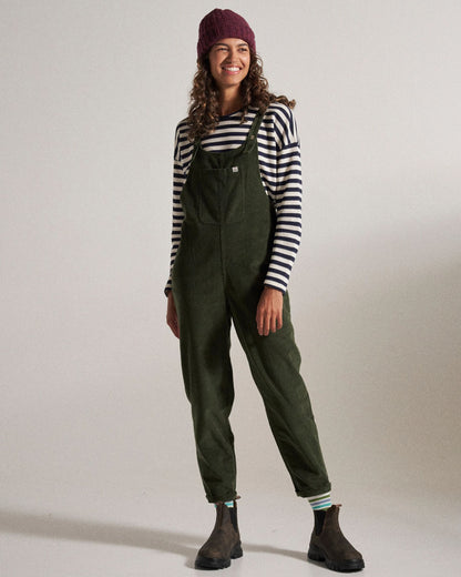Meadows Organic Cotton Cord Dungarees - Fir Tree - Studio Model