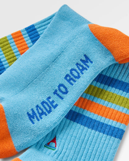 Organic Midweight Crew Socks - Retro Blue - Flatlay