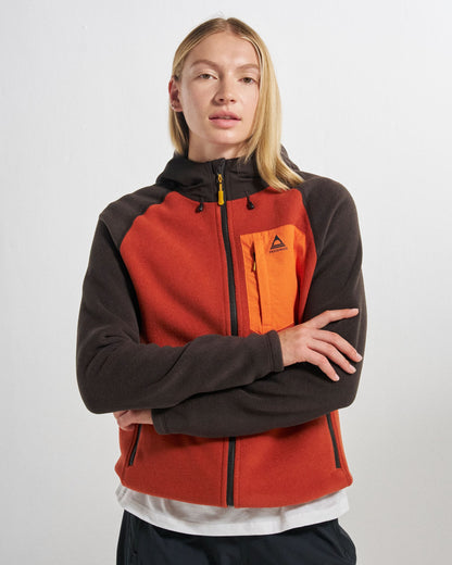 Sierrascape Women's Polartec® Fleece Hoodie - Dark Rust/Espresso - Studio Model