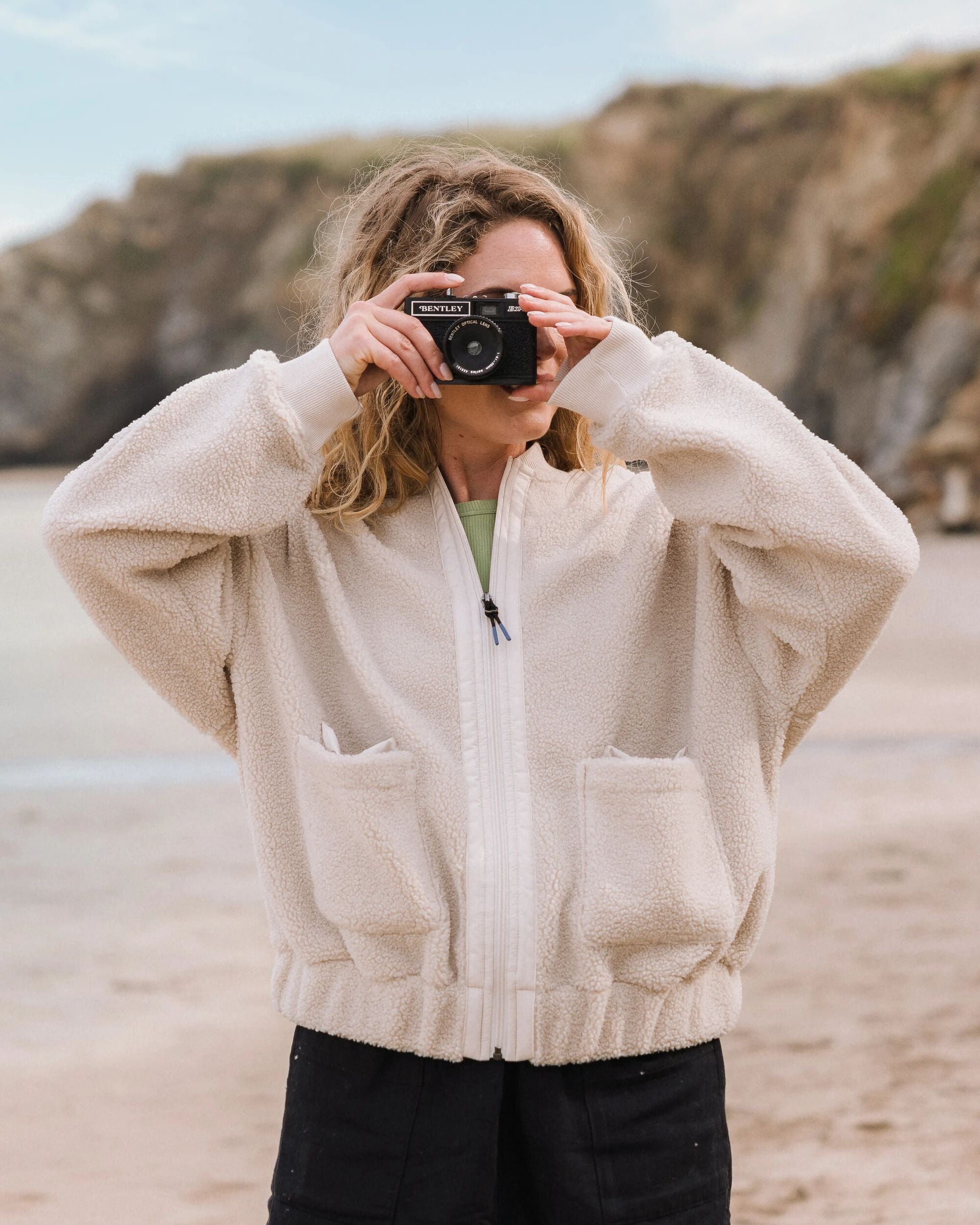 Lucia Recycled Sherpa Fleece - Vintage White - Lifestyle