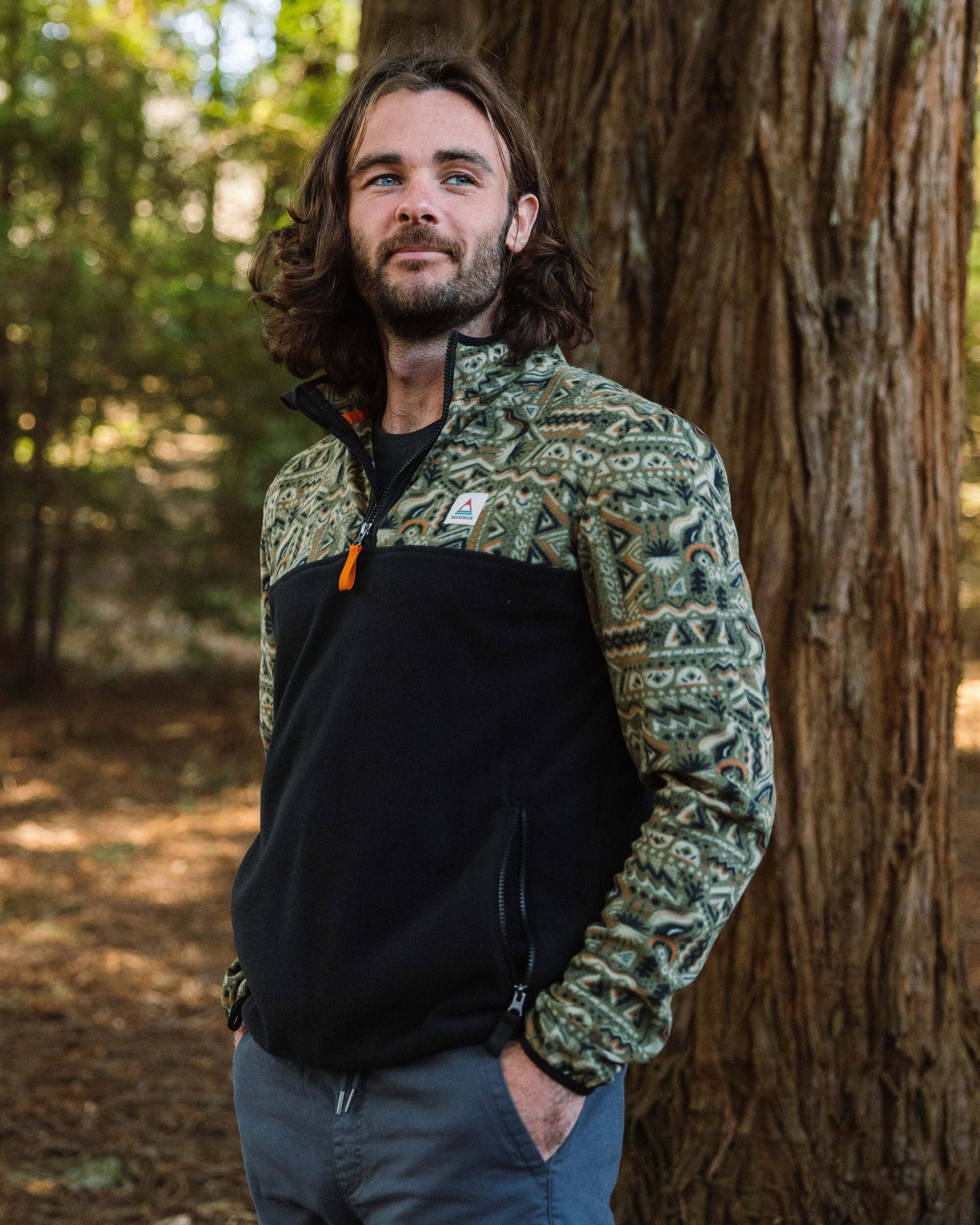 Set Off Recycled Polar 1/4 Zip Fleece - Elemental Geo Khaki - Lifestyle