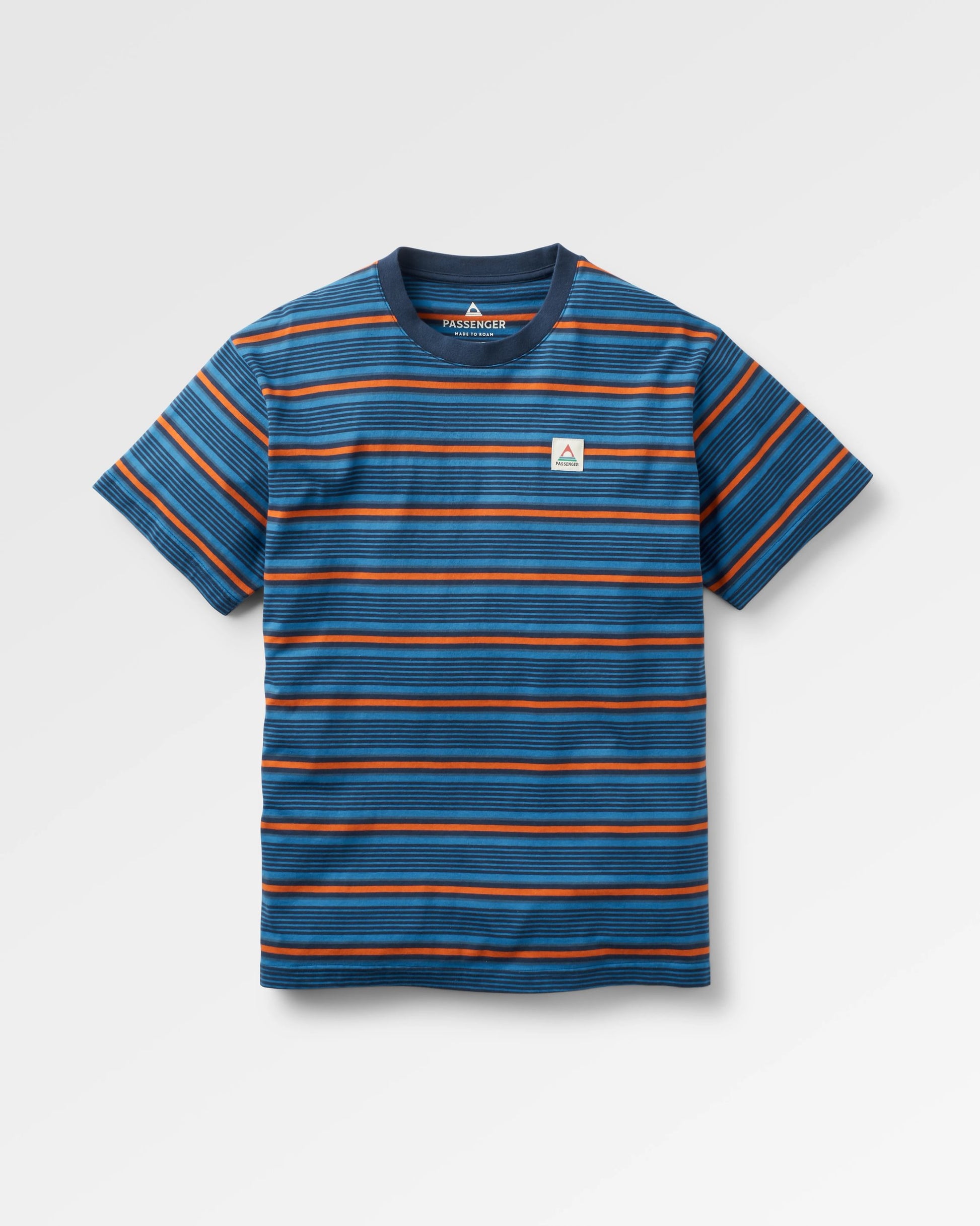 Retro Recycled Cotton Relaxed Fit T-Shirt - Azure Blue Multi Stripe