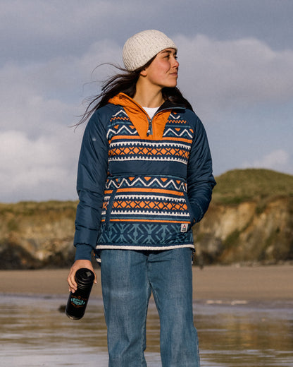 Ocean Recycled Insulated 1/2 Zip Jacket - Homespun Stripe Navy - Lifestyle