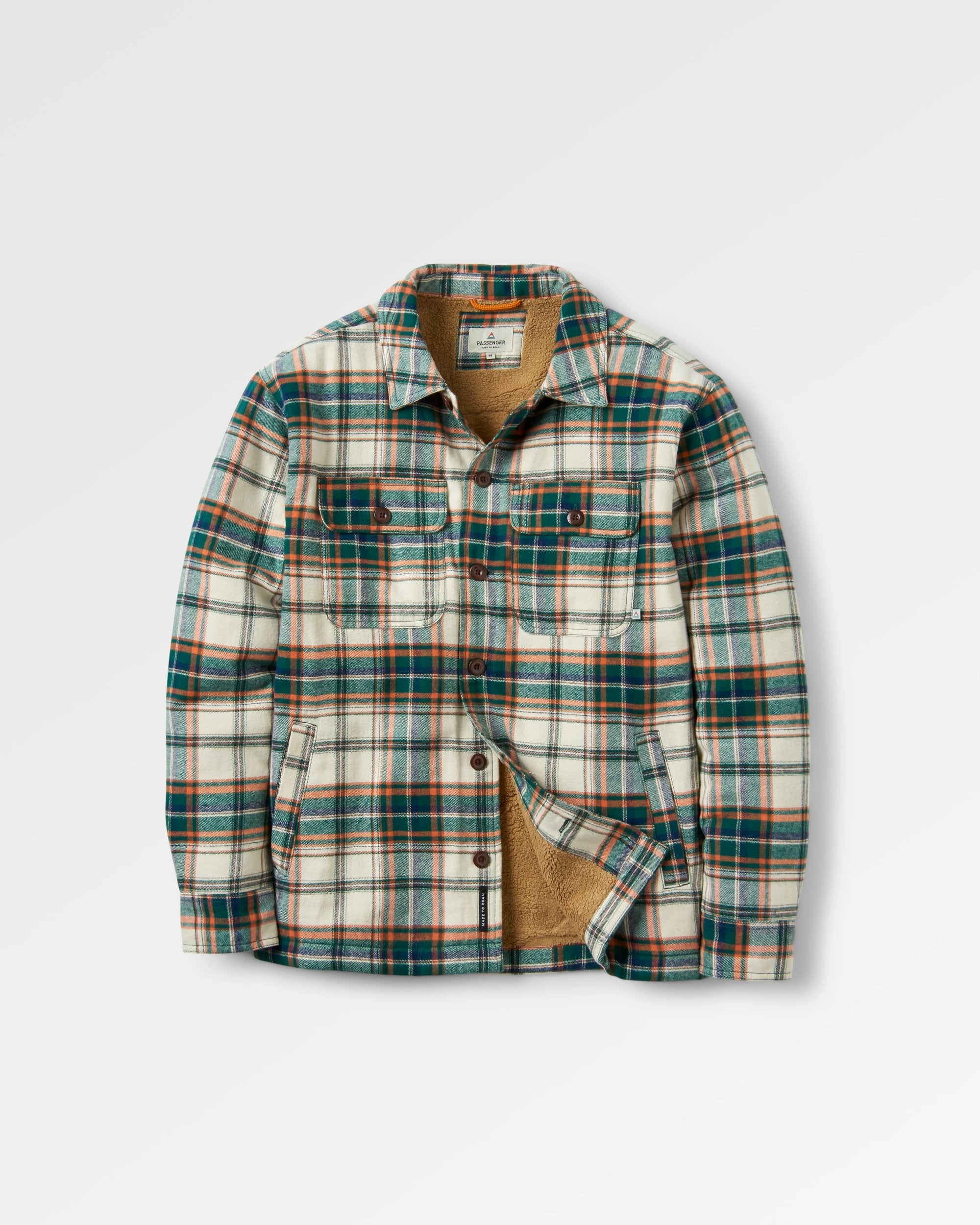 Freestyle Sherpa-Lined Overshirt - Birch/Rain Forest Check - Flatlay
