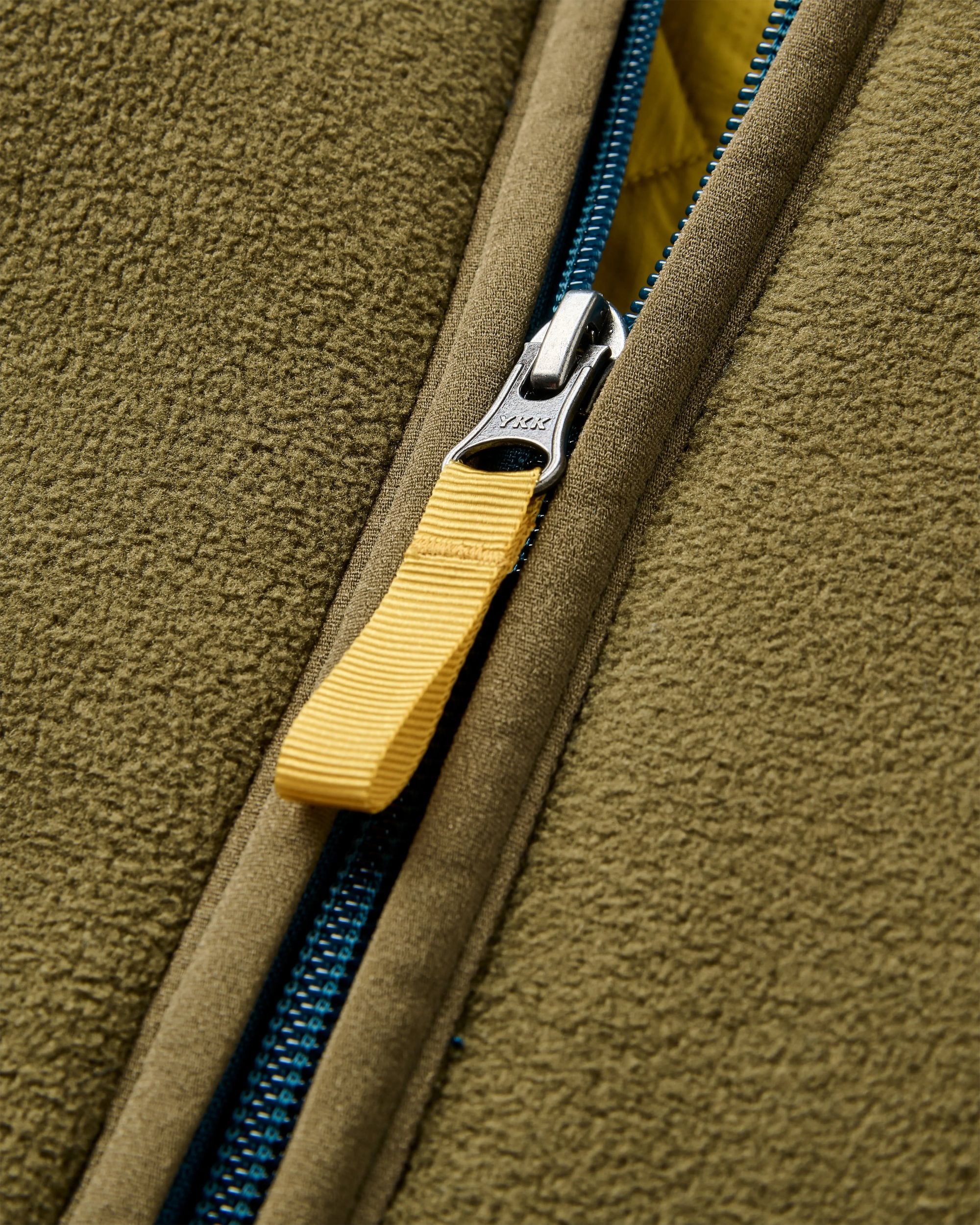 Loch Hooded Recycled Polar Fleece - Tidal Blue/Dark Olive  - Flatlay