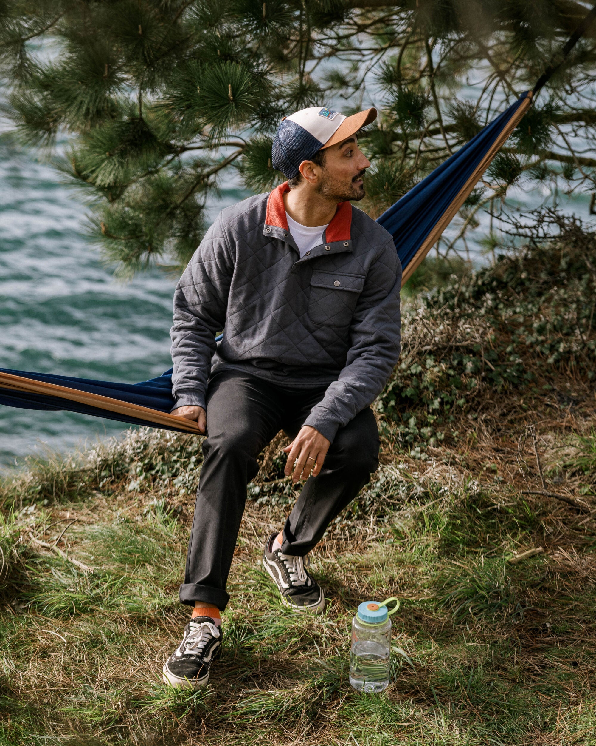 Bark Recycled Quilted Popper Up Sweatshirt - Charcoal - Lifestyle