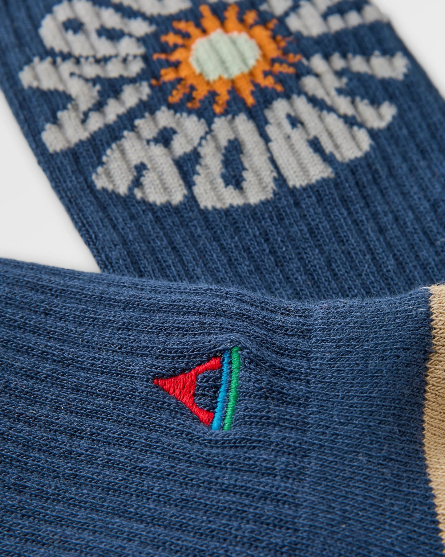 Made to Roam Graphic Crew Socks - Rich Navy - Flatlay