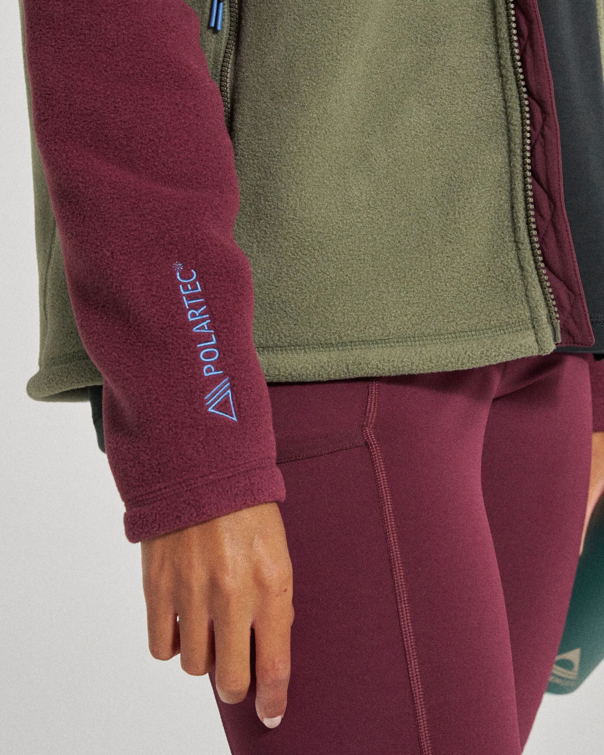 Sierrascape Women's Recycled Polartec® Fleece Hoodie - Fig/Dusty Olive  - Studio Model