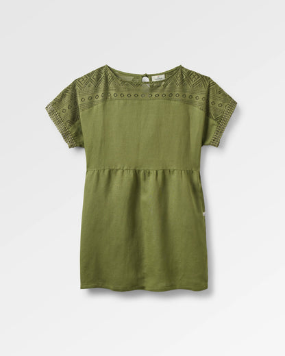 Sono Linen Smock Dress - Khaki - Flatlay