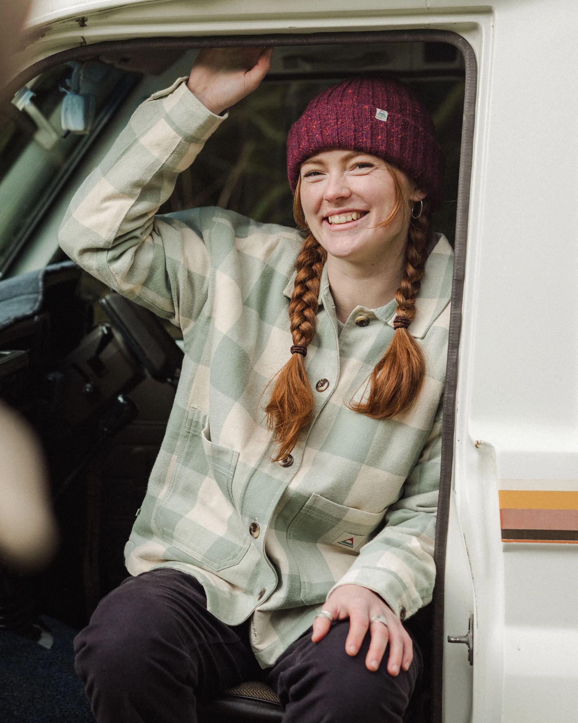 Flint Organic Cotton Overshirt - Pistachio Buffalo Check - Lifestyle