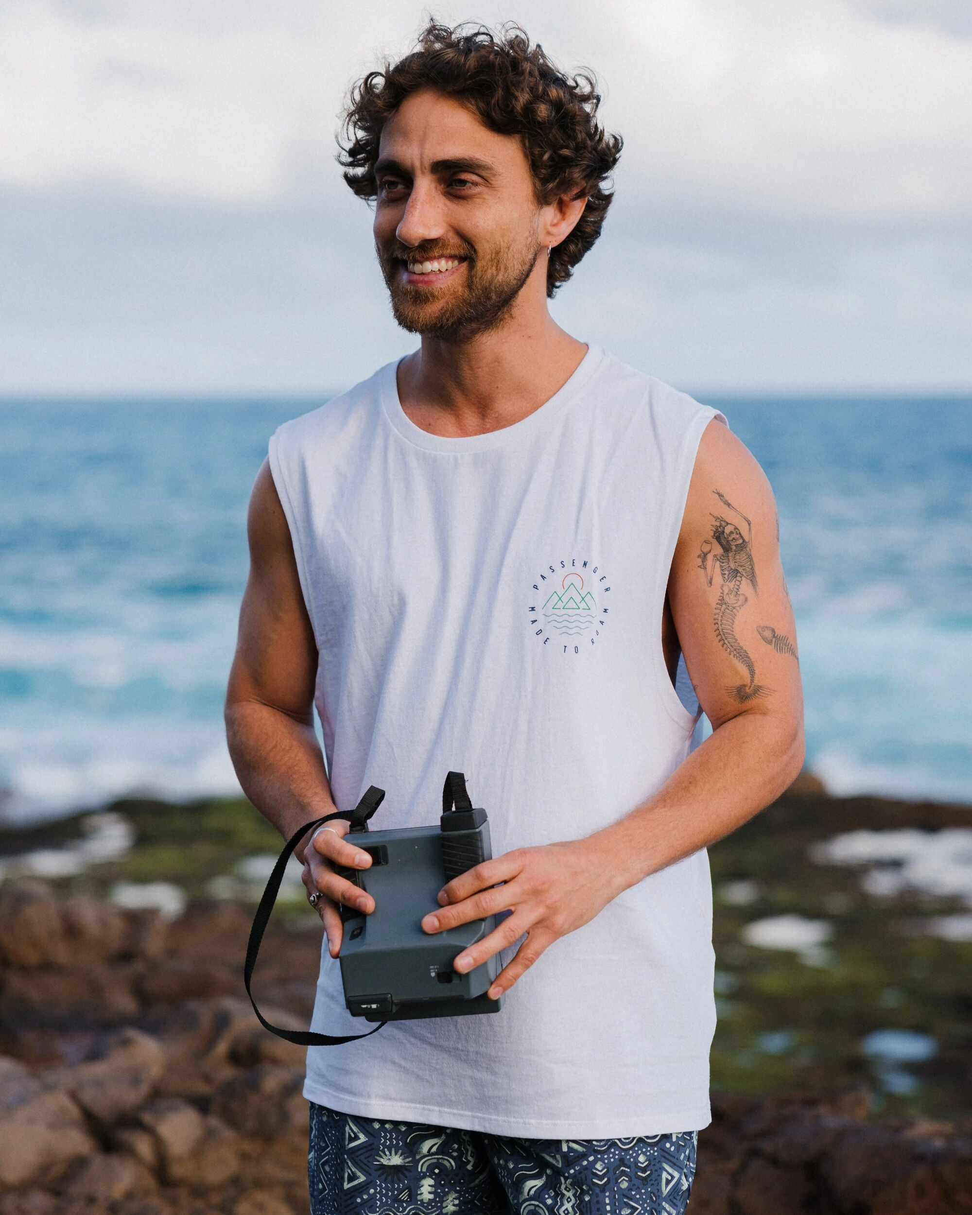 Escapism Recycled Cotton Vest - White - Lifestyle