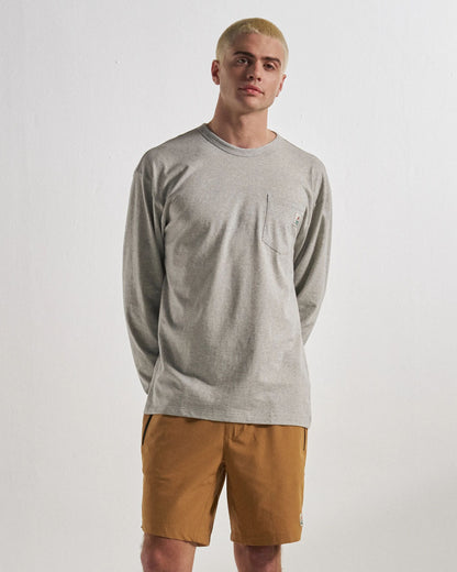 Heritage Organic Relaxed Fit LS T-Shirt - Grey Marl - Studio Model