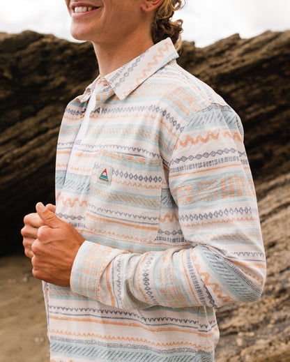 Amboro Organic Cotton Shirt - Patchwork Stripe Birch - Lifestyle